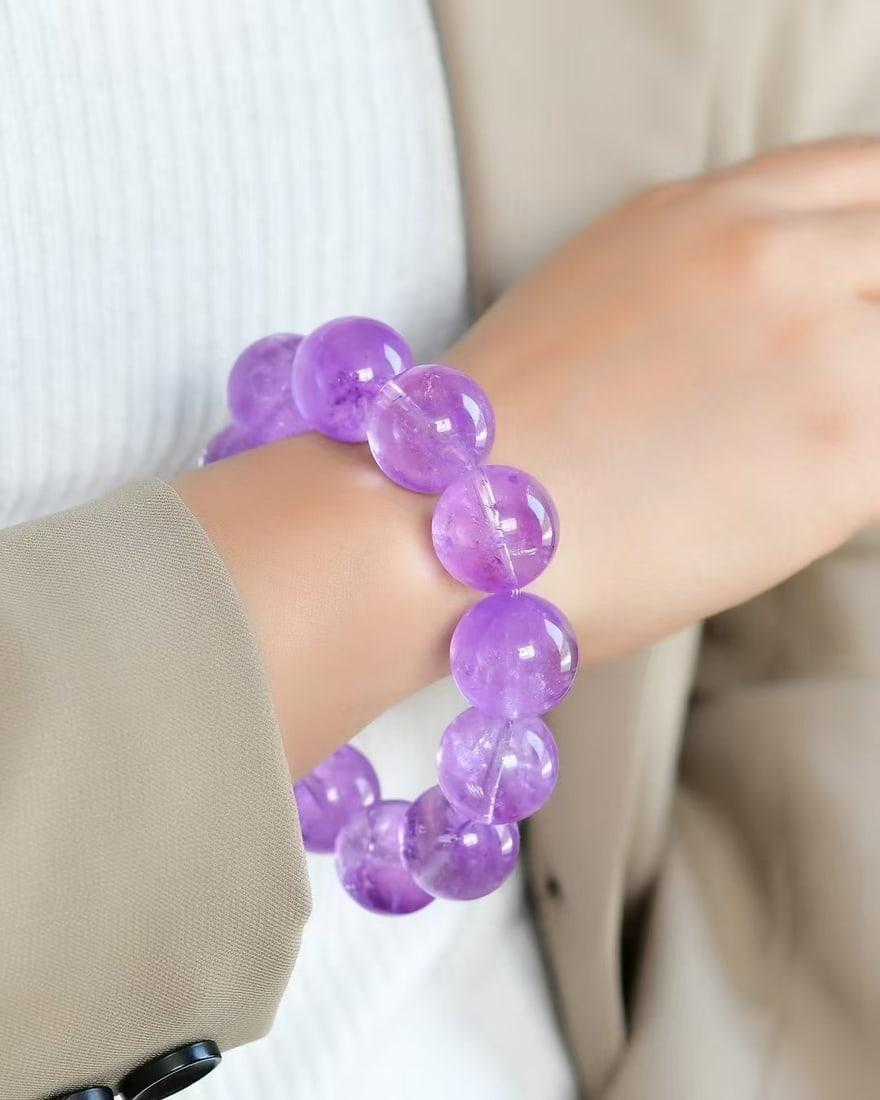 20mm Natural Amethyst Beads Bracelet - 7