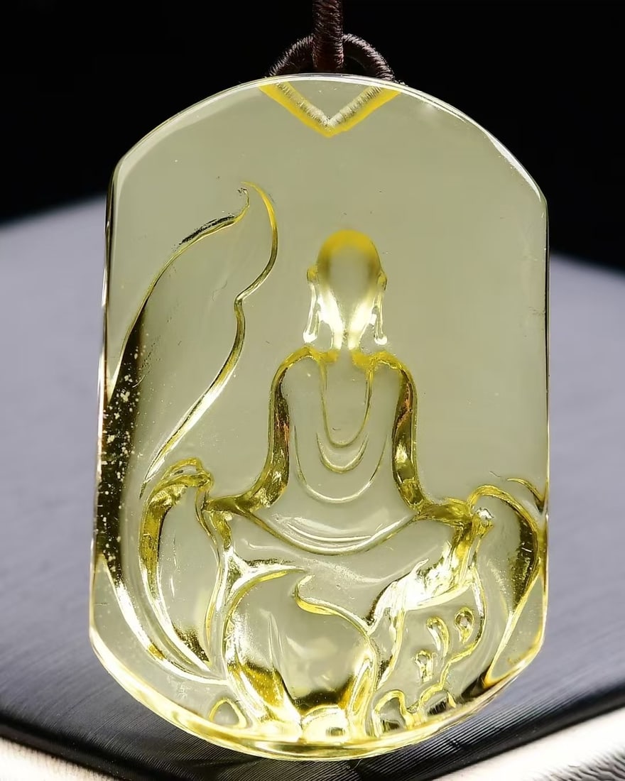 Natural Yellow Crystal Buddha Pendant - 4
