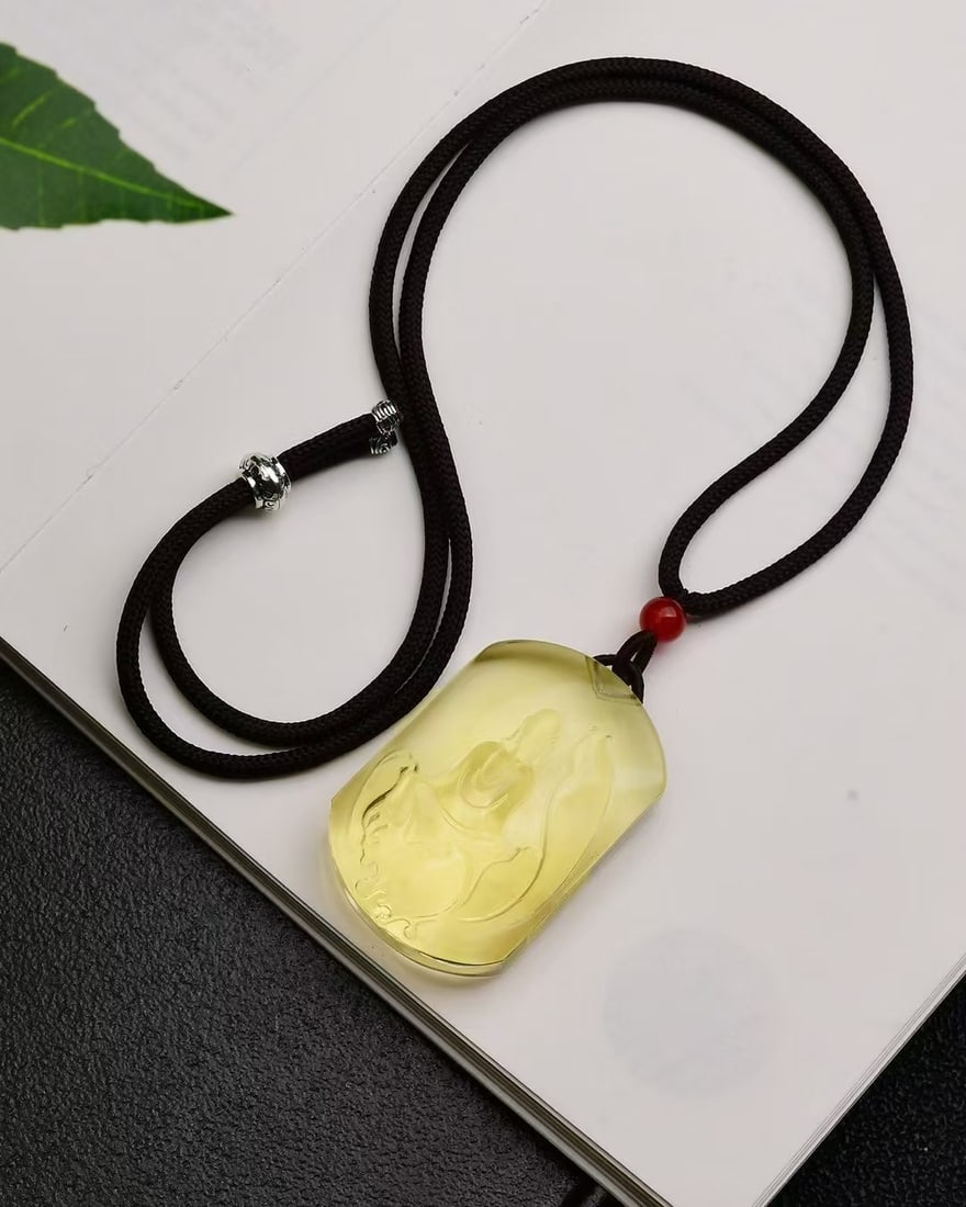 Natural Yellow Crystal Buddha Pendant - 5