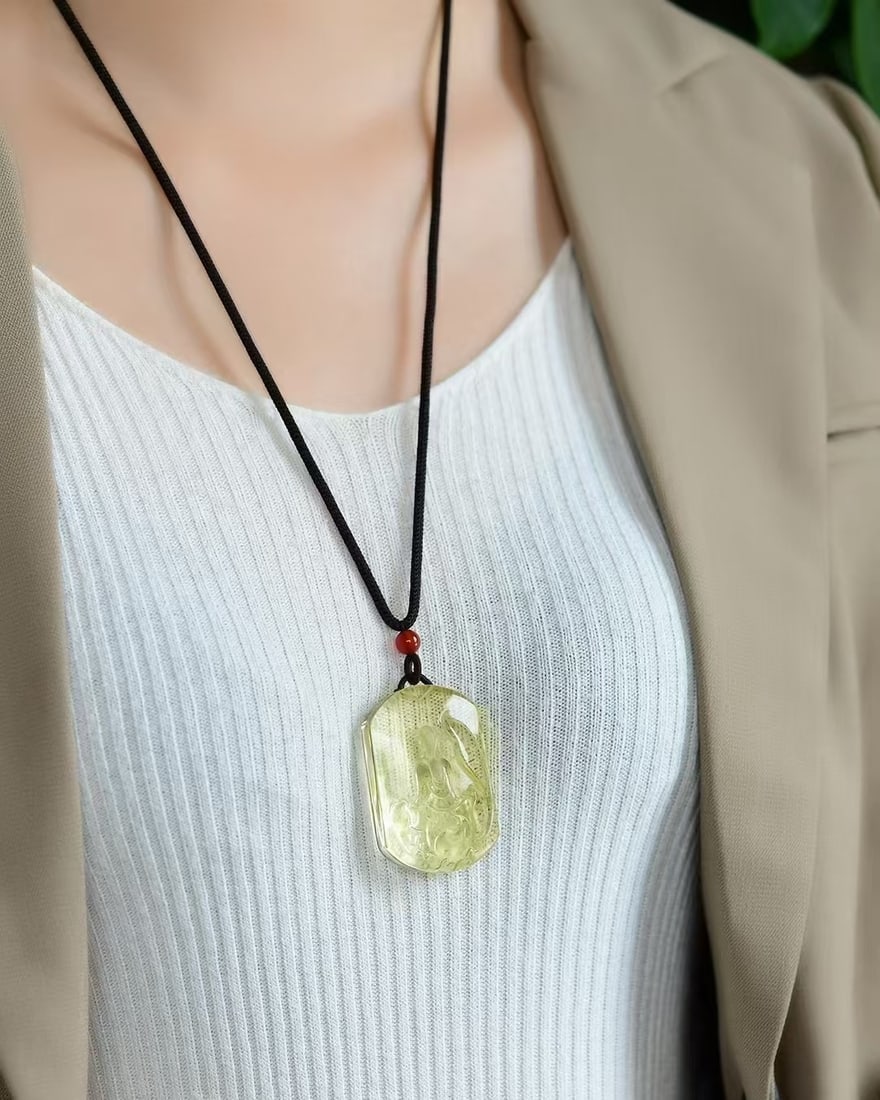 Natural Yellow Crystal Buddha Pendant - 6