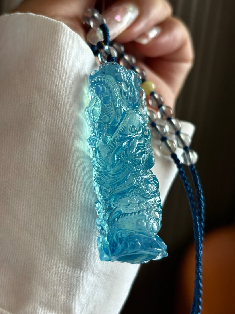 Beautiful Natural Aquamarine Carved Dragon Pendant - 2