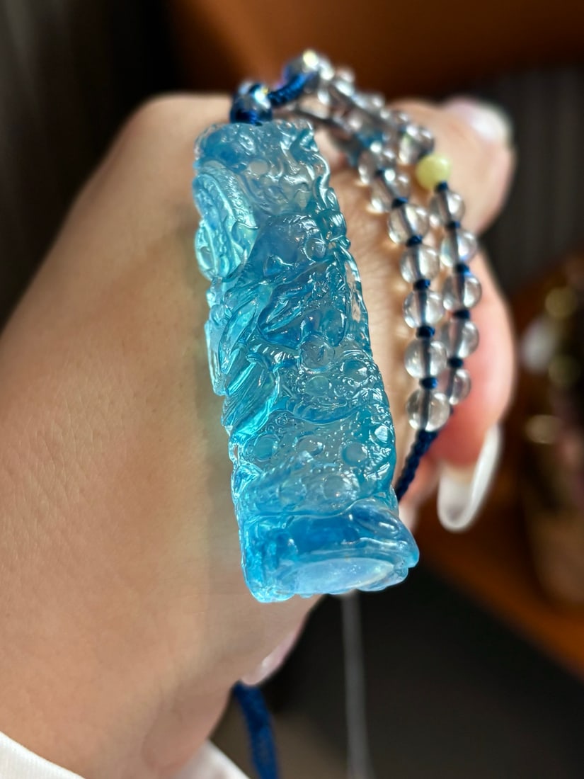 Beautiful Natural Aquamarine Carved Dragon Pendant - 3