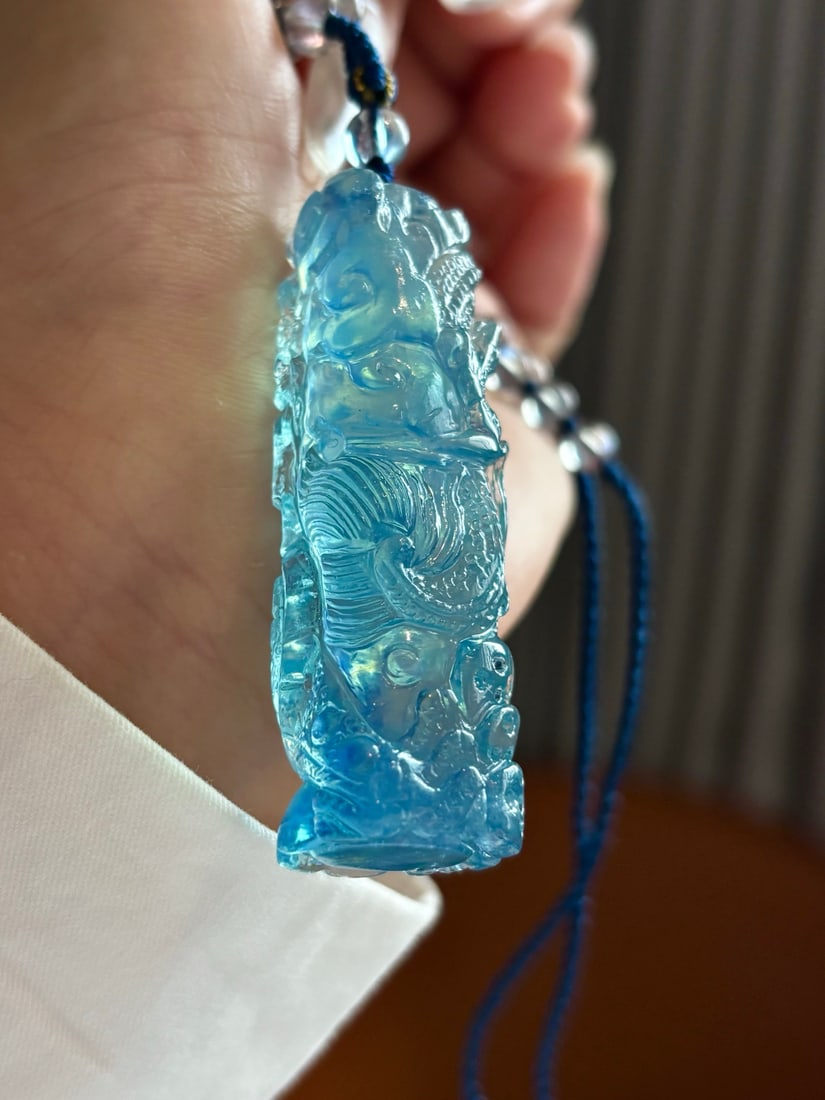 Beautiful Natural Aquamarine Carved Dragon Pendant - 4
