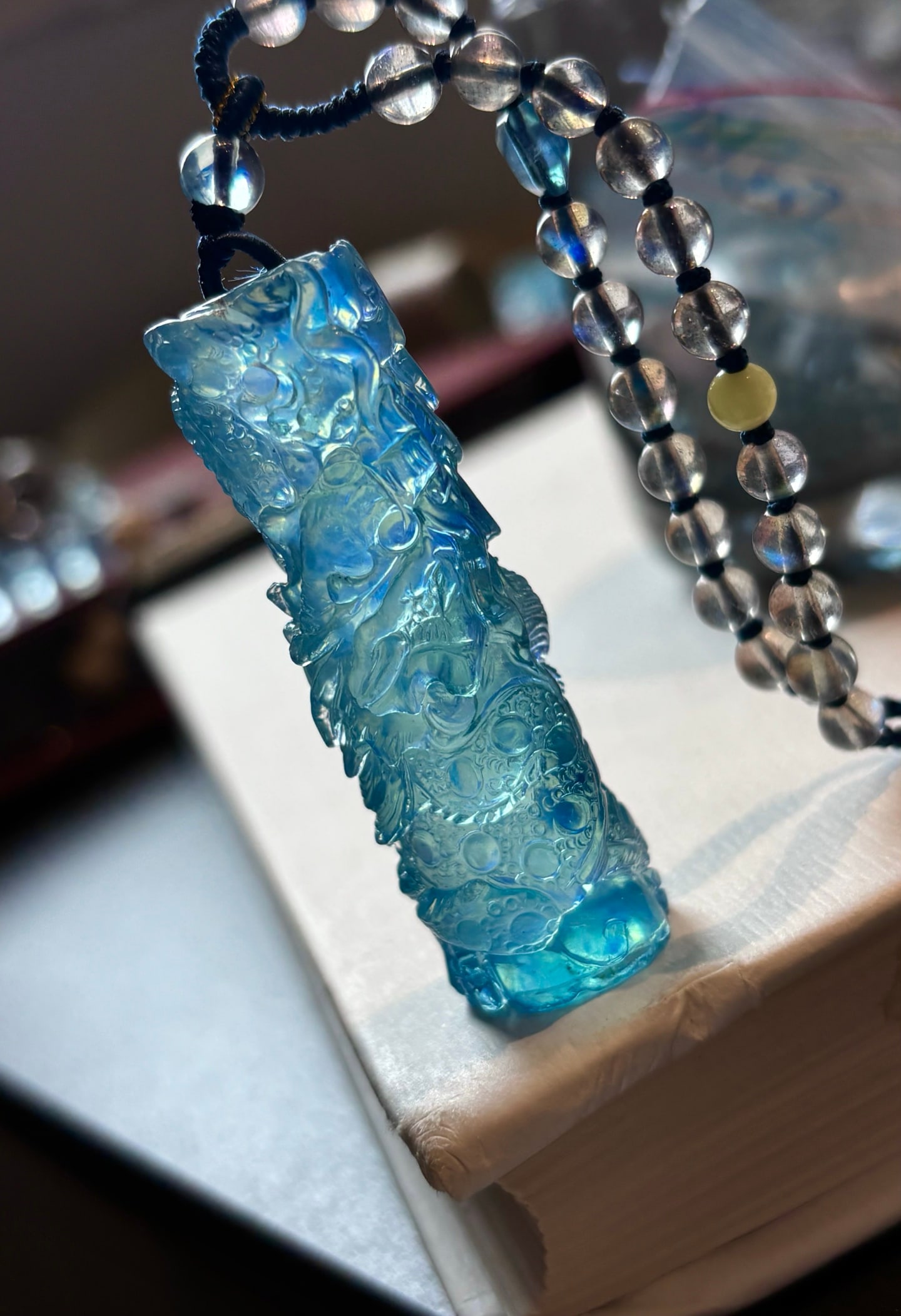 Beautiful Natural Aquamarine Carved Dragon Pendant - 5