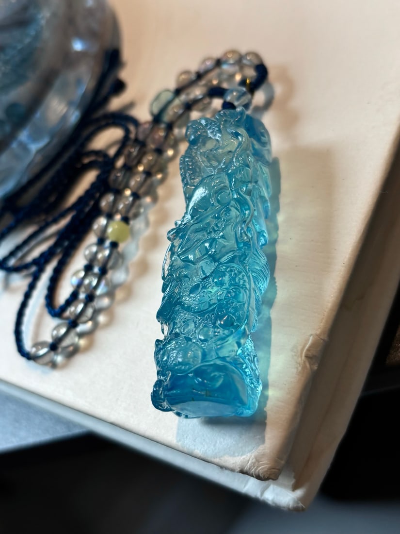 Beautiful Natural Aquamarine Carved Dragon Pendant - 6