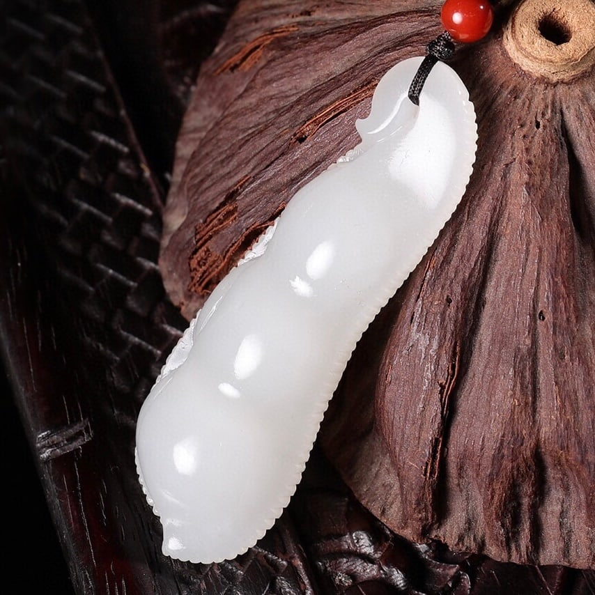 Natural Hetian Jade Bean Pendant with Certificate - 2