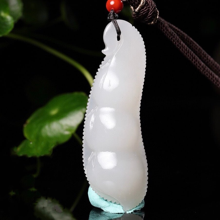 Natural Hetian Jade Bean Pendant with Certificate - 3