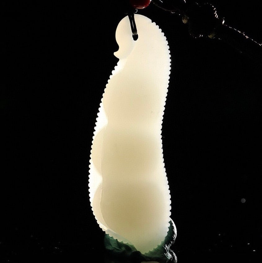 Natural Hetian Jade Bean Pendant with Certificate - 4