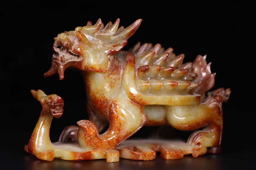 Vintage Hetian Jade Dragon Turtle Statue - 2