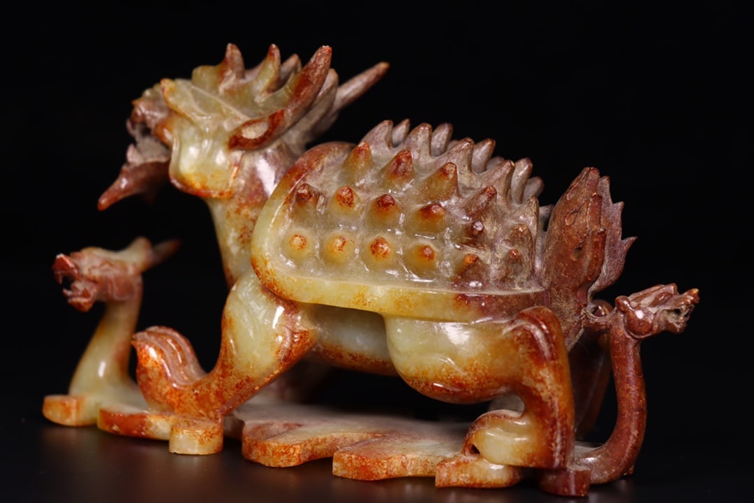 Vintage Hetian Jade Dragon Turtle Statue - 3