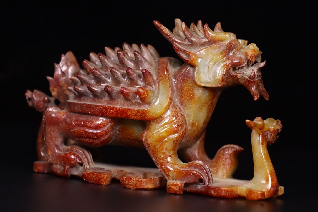 Vintage Hetian Jade Dragon Turtle Statue - 7