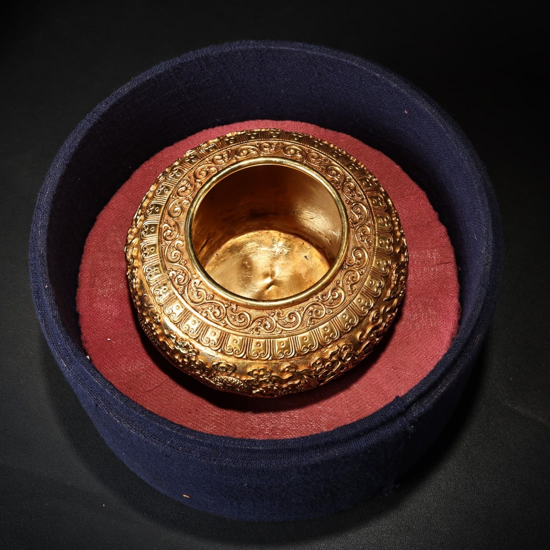 Old Gilt Gold Bronze Dragon Pot w Box - 2