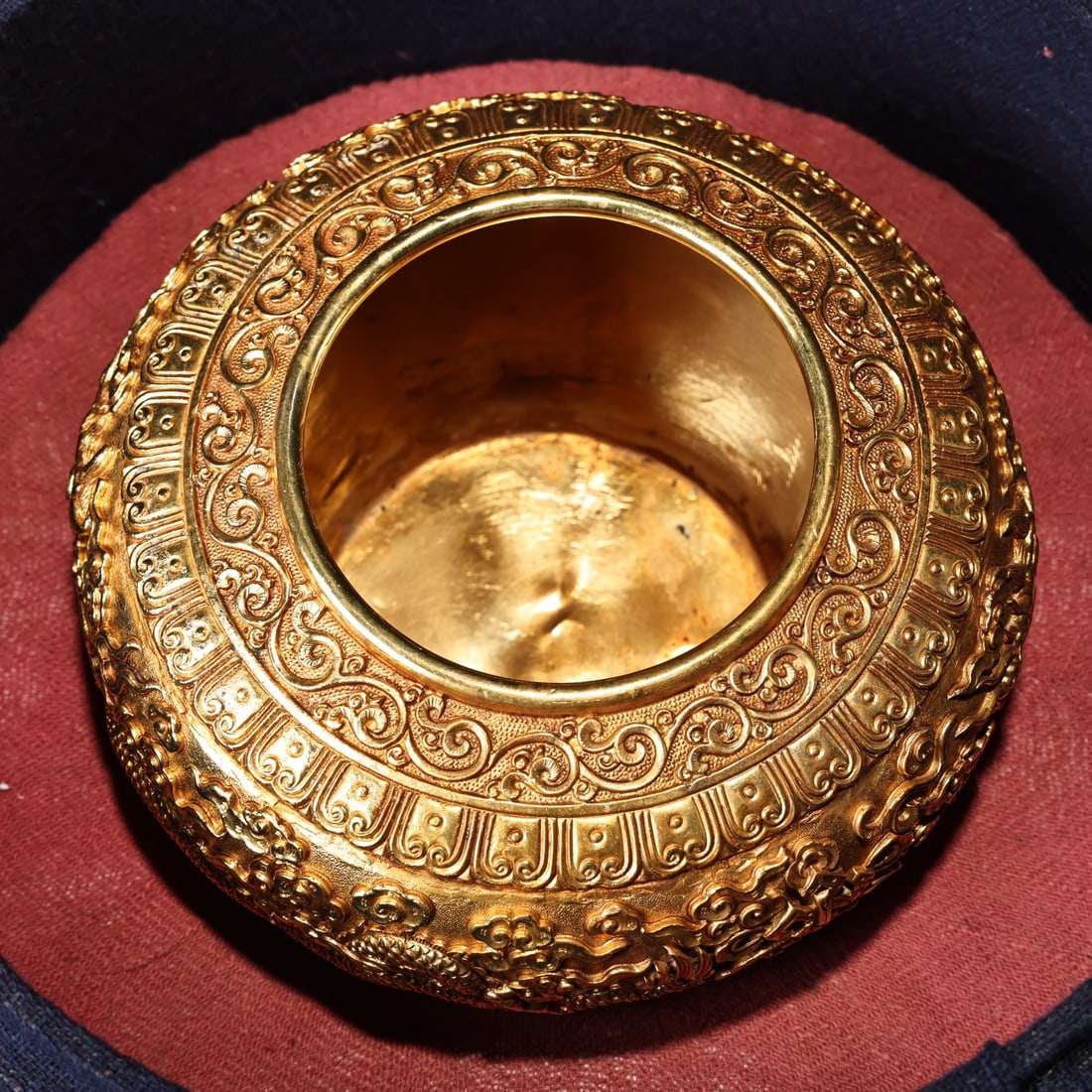 Old Gilt Gold Bronze Dragon Pot w Box - 3