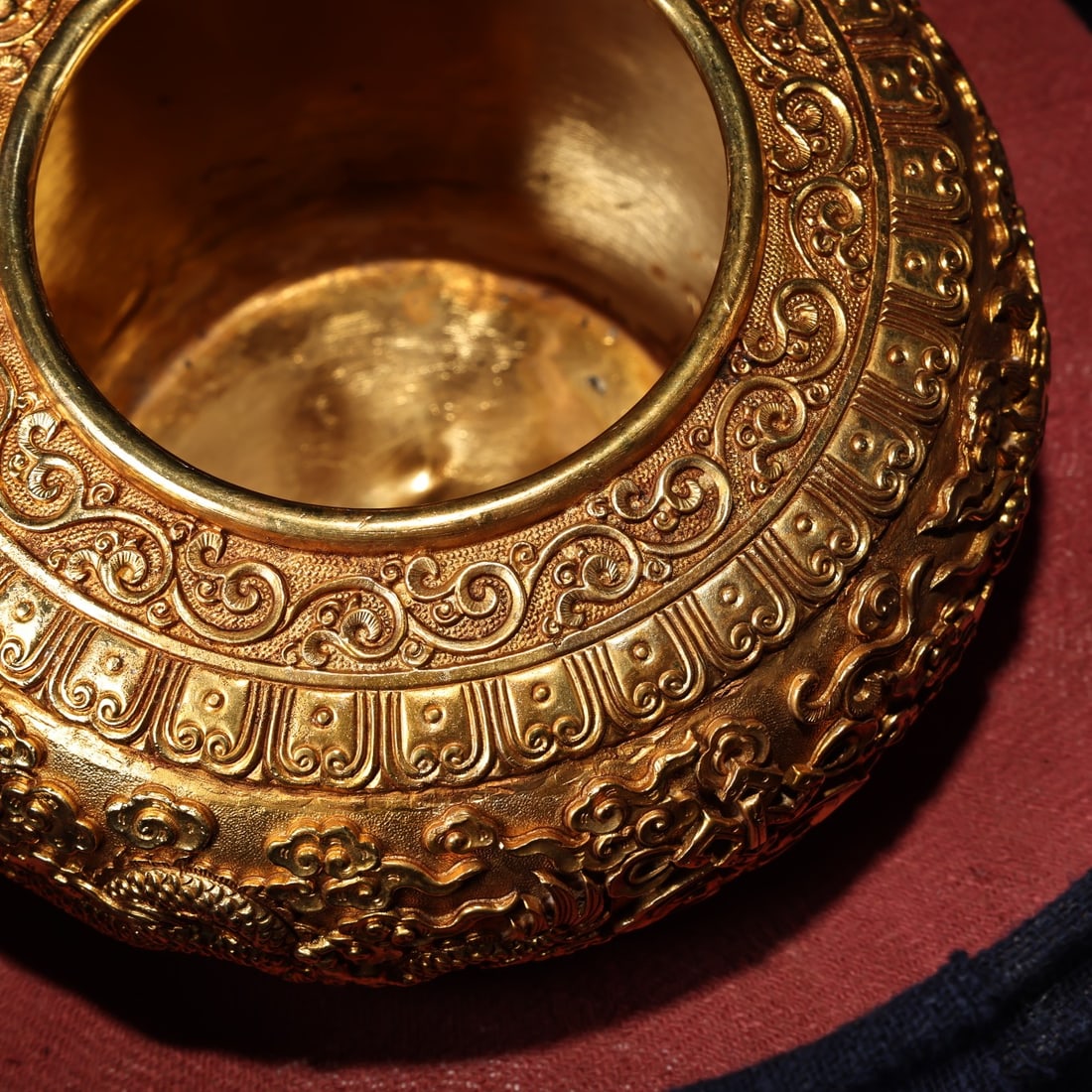 Old Gilt Gold Bronze Dragon Pot w Box - 4