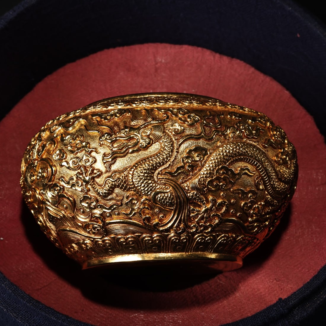 Old Gilt Gold Bronze Dragon Pot w Box - 5