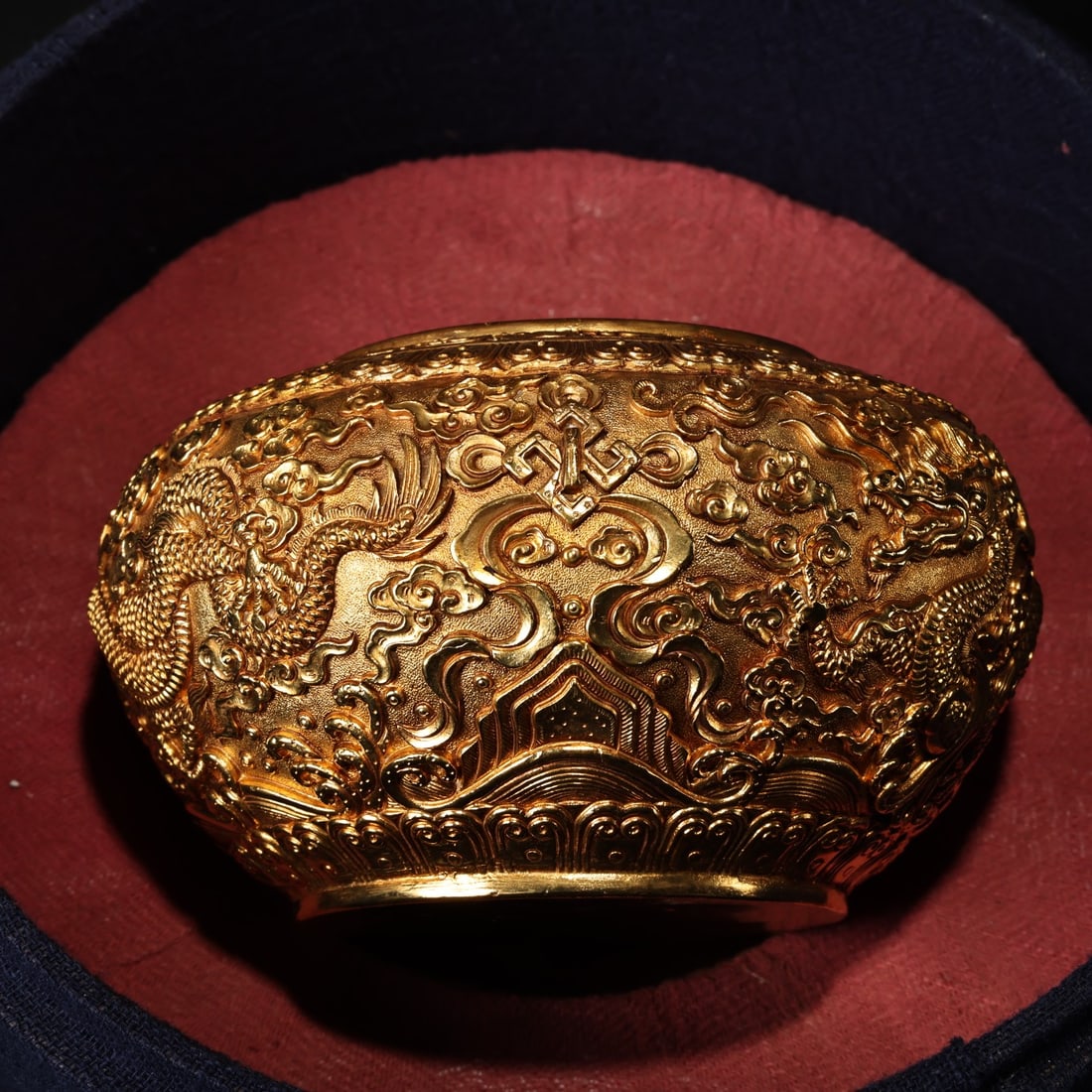 Old Gilt Gold Bronze Dragon Pot w Box - 7