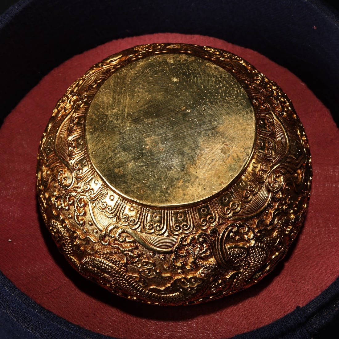 Old Gilt Gold Bronze Dragon Pot w Box - 8