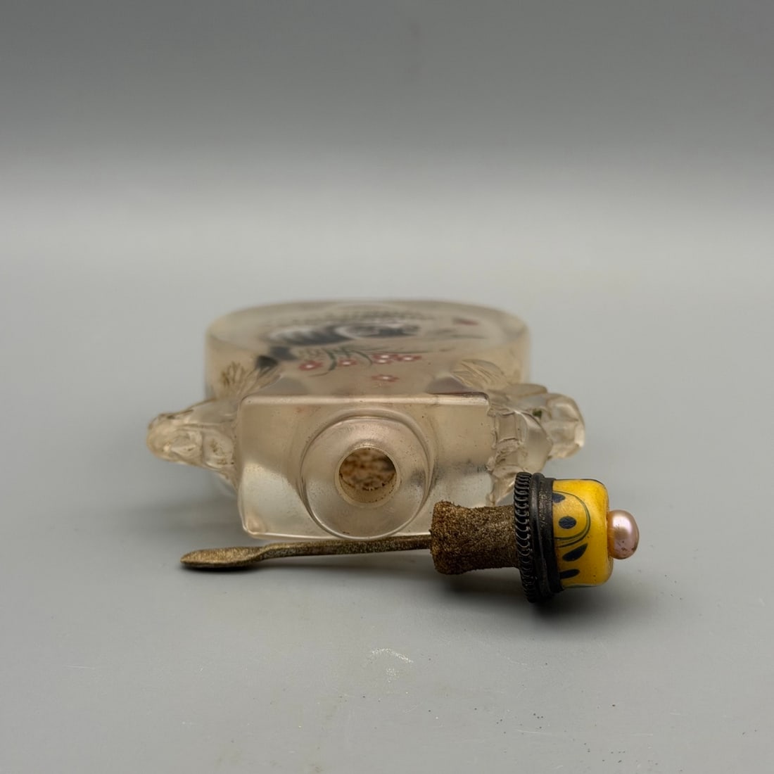 Old Peking Glass Inside Painting Cat Design Snuff Bottle w Stopper - 8