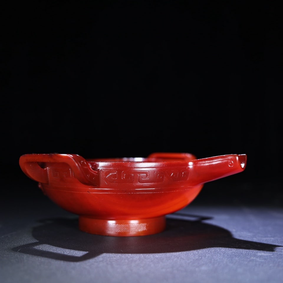 Superb Vintage Red Agate Double Ear Chi Dragon Wine Cup - 3