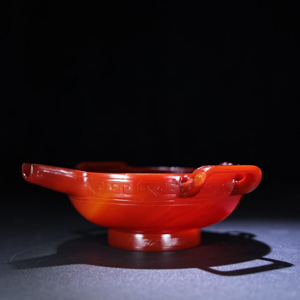 Superb Vintage Red Agate Double Ear Chi Dragon Wine Cup - 5