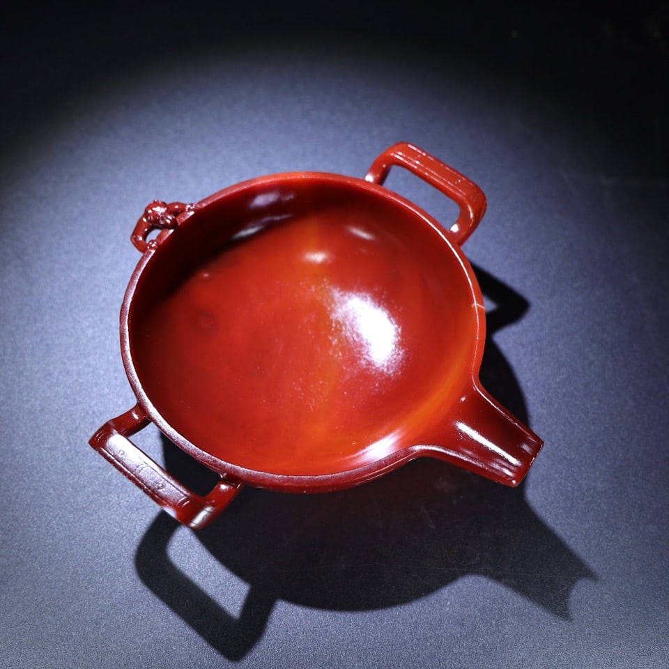Superb Vintage Red Agate Double Ear Chi Dragon Wine Cup - 8