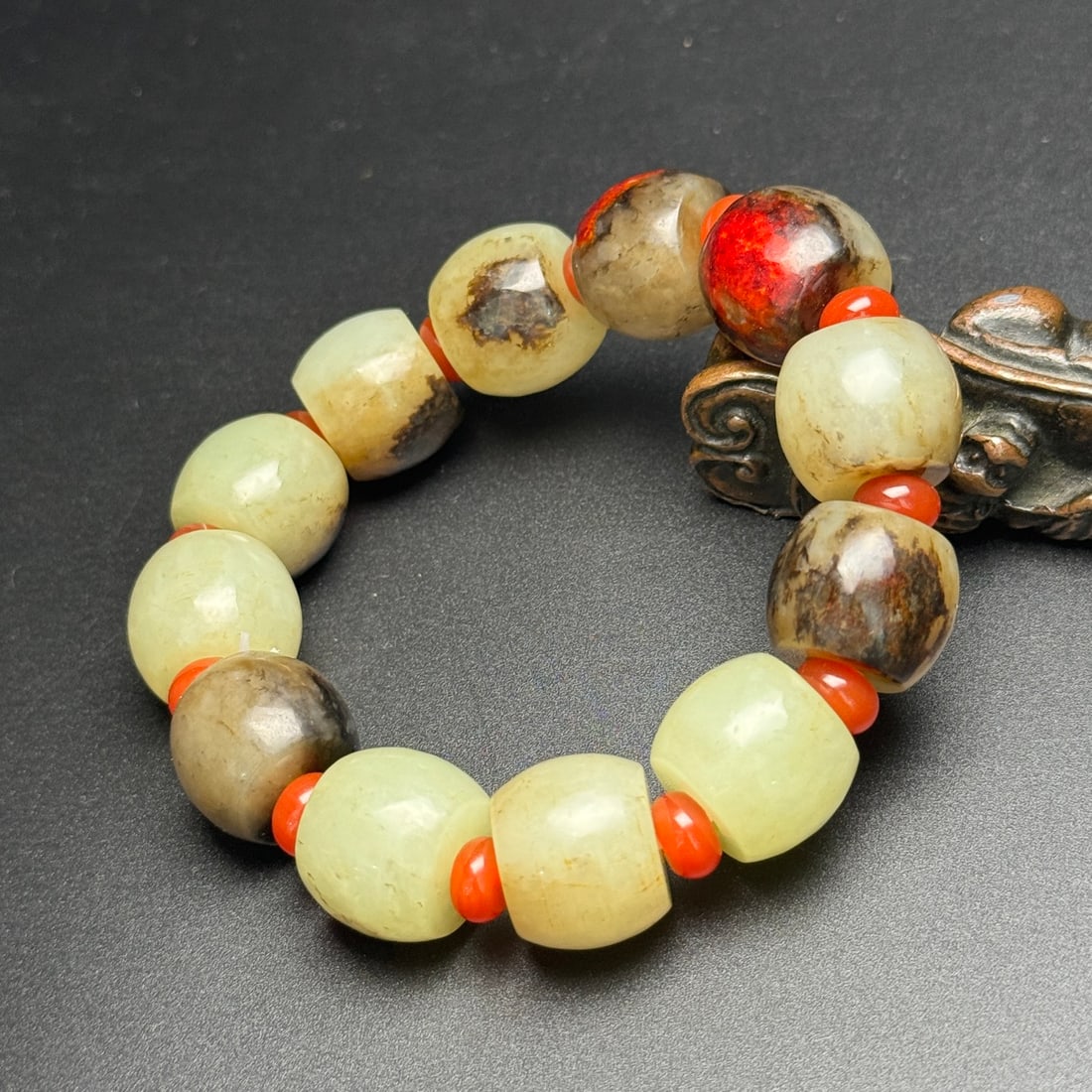 Old Hetian Jade Beads Bracelet - 4