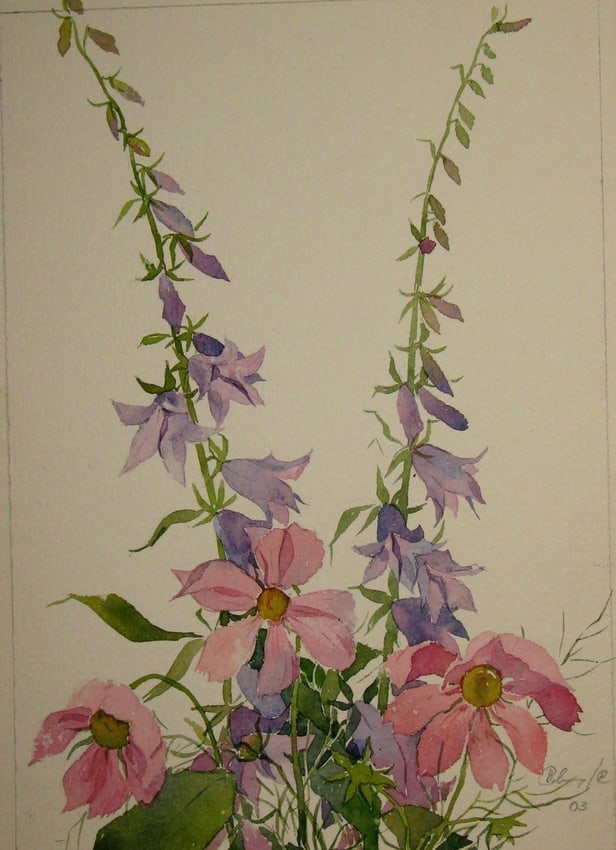 Watercolor painting Bells and peonies Kalebets Valery: Title: Watercolor painting Bells and peonies Kalebets ValeryDescription: NoSav 250*** ABOUT THIS PAINTING **** TITLE: "Bells and peonies"* ARTISTS: Kalebets Valery* SIZE: -x- cm/'-x- inches'* MEDIUM: 
