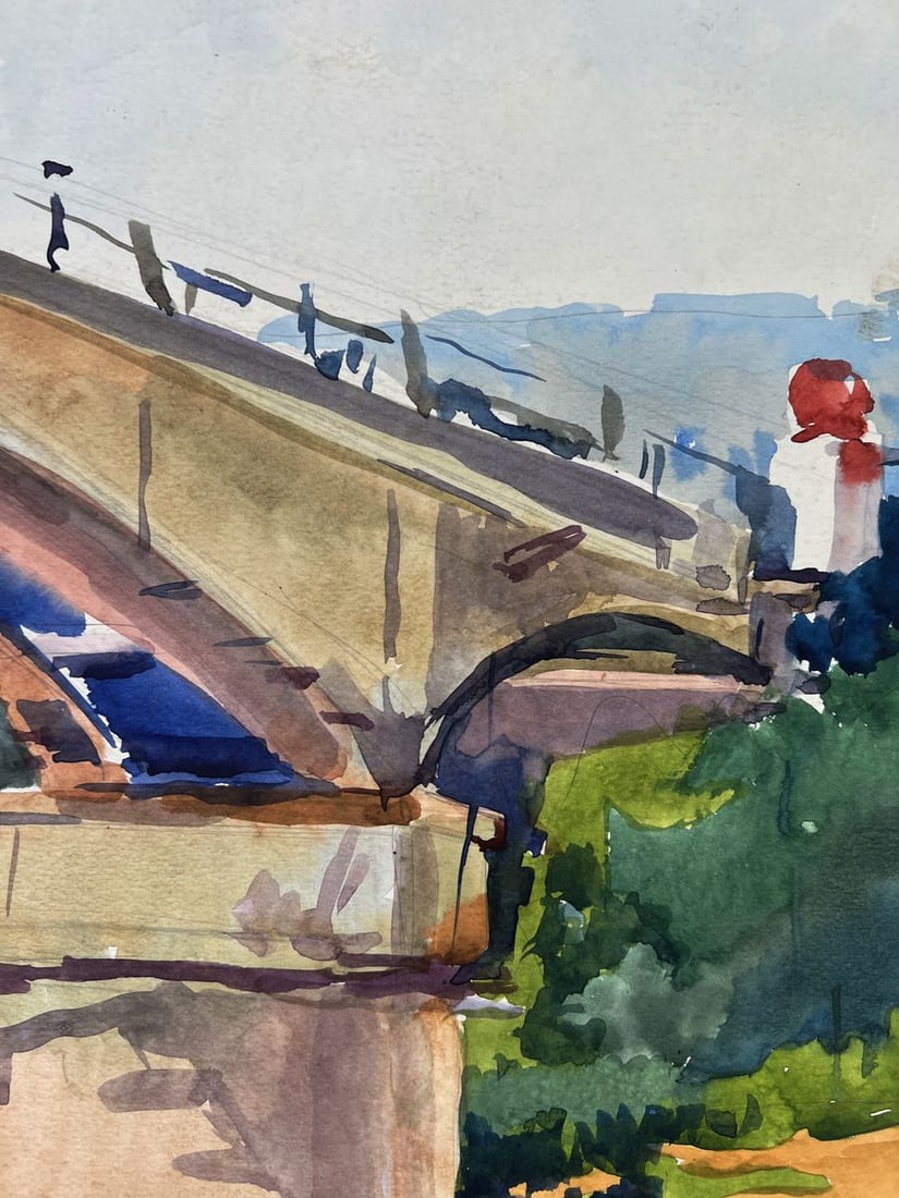 Watercolor painting Bridge over the river Oleg Litvinov - 2