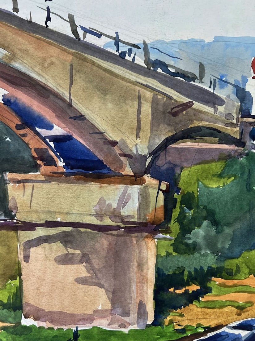 Watercolor painting Bridge over the river Oleg Litvinov - 3