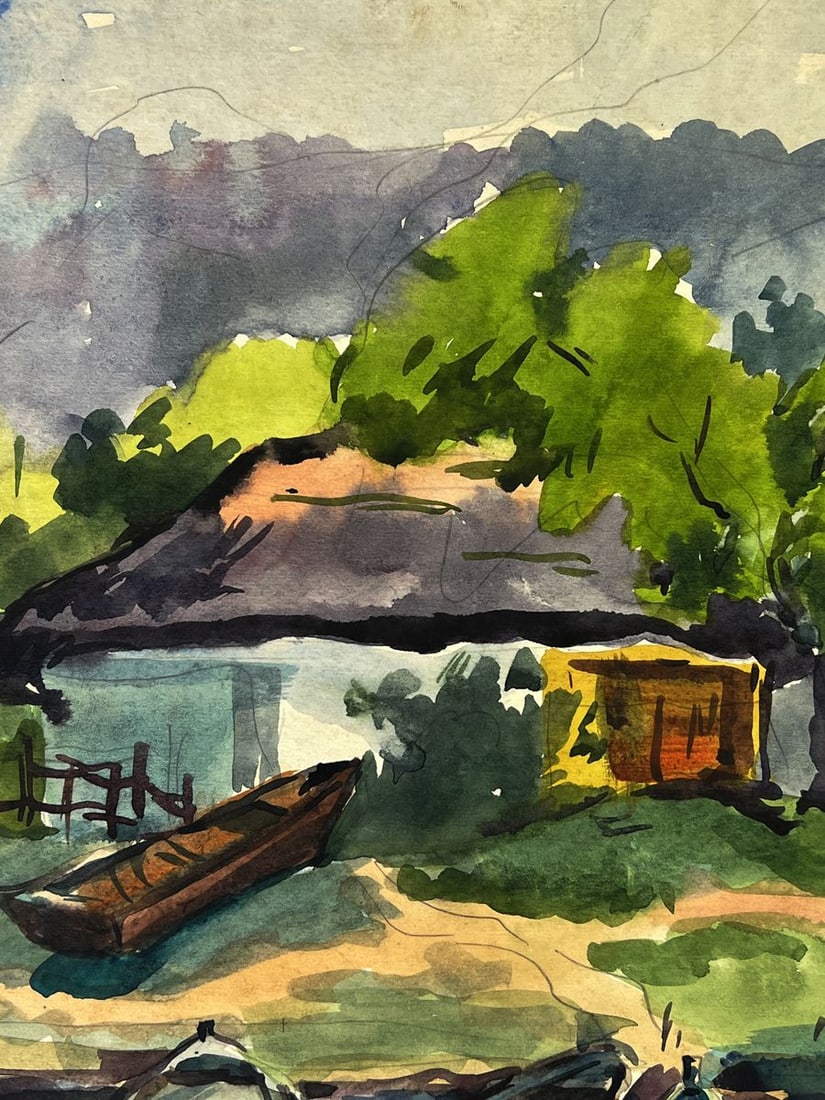 Watercolor painting Boats near the house Oleg Litvinov - 7
