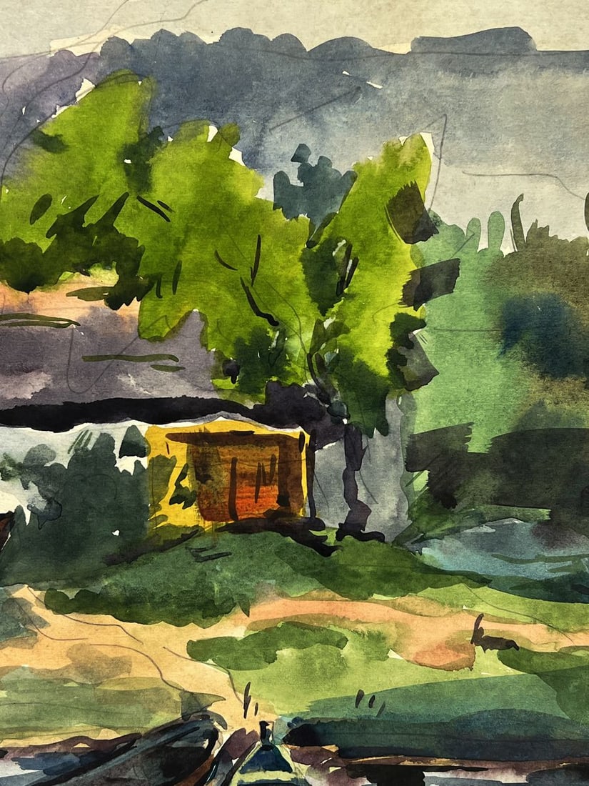 Watercolor painting Boats near the house Oleg Litvinov - 8