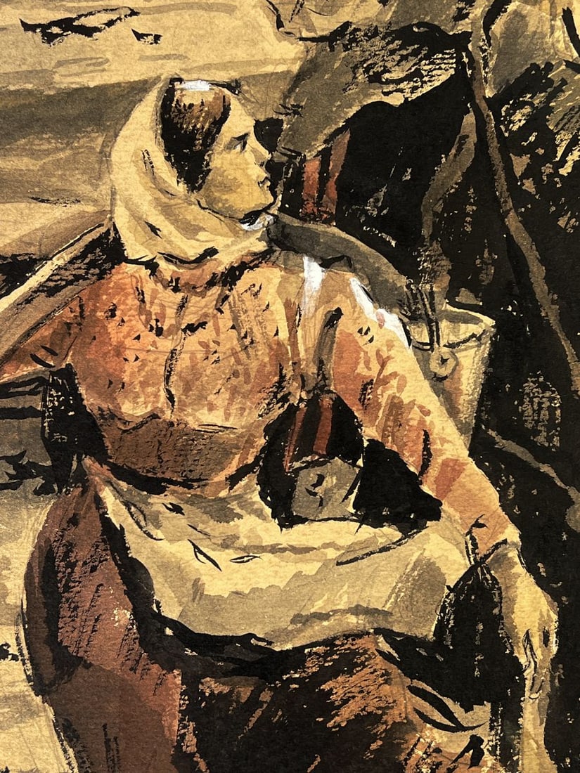 Watercolor painting A woman with a military man Oleg Litvinov - 2