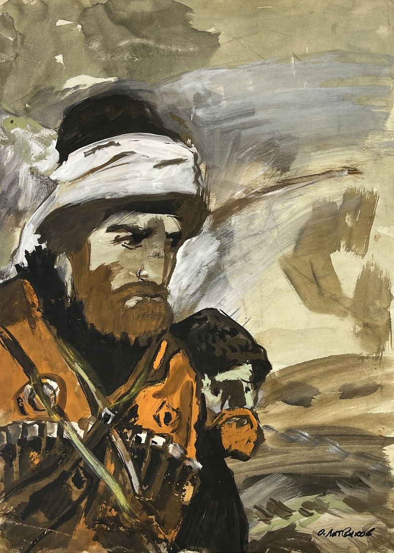 Watercolor painting Portrait of a soldier in a field Oleg Litvinov (1 of 10)
