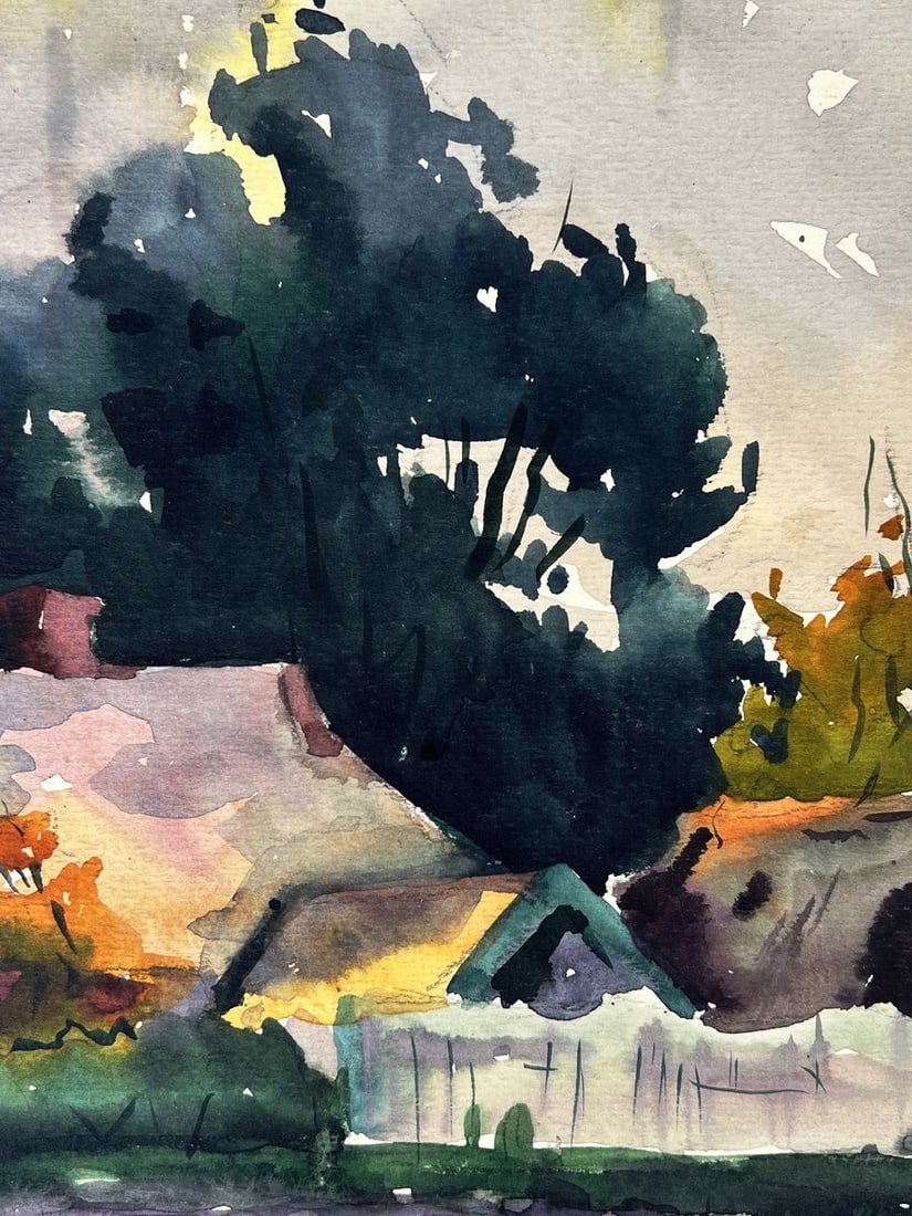 Watercolor painting Village by the river Oleg Litvinov - 3