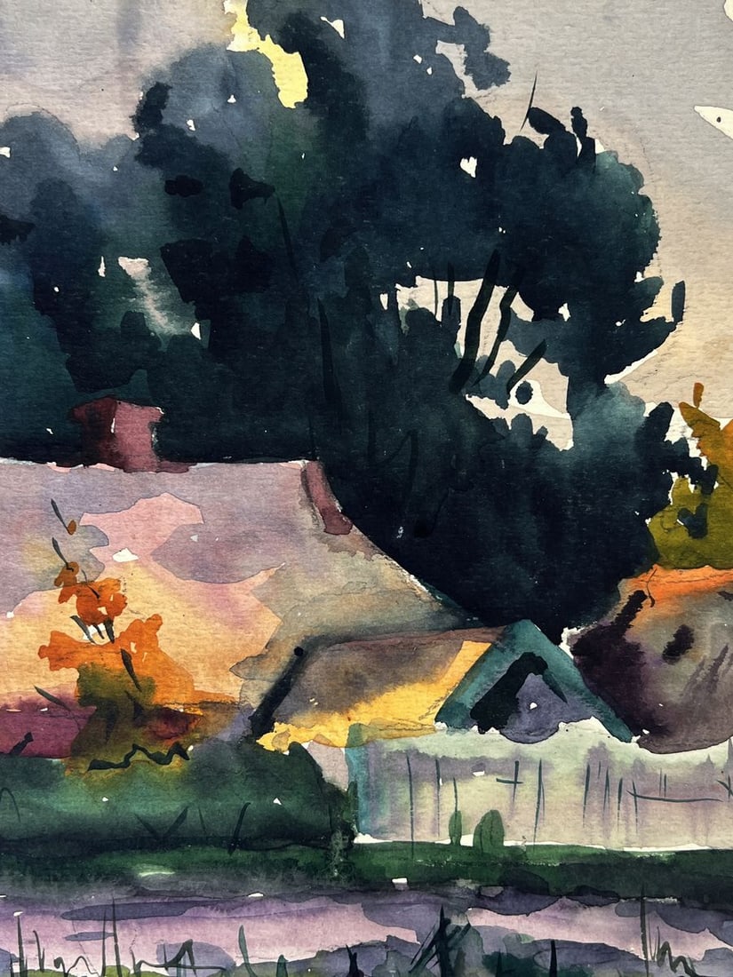 Watercolor painting Village by the river Oleg Litvinov - 4