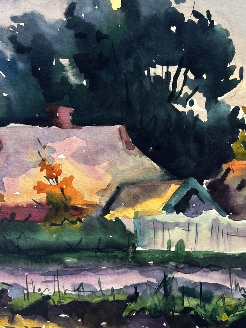 Watercolor painting Village by the river Oleg Litvinov - 5