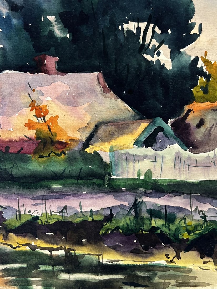 Watercolor painting Village by the river Oleg Litvinov - 6