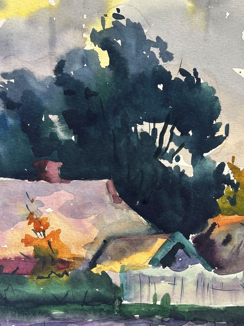 Watercolor painting Village by the river Oleg Litvinov - 9