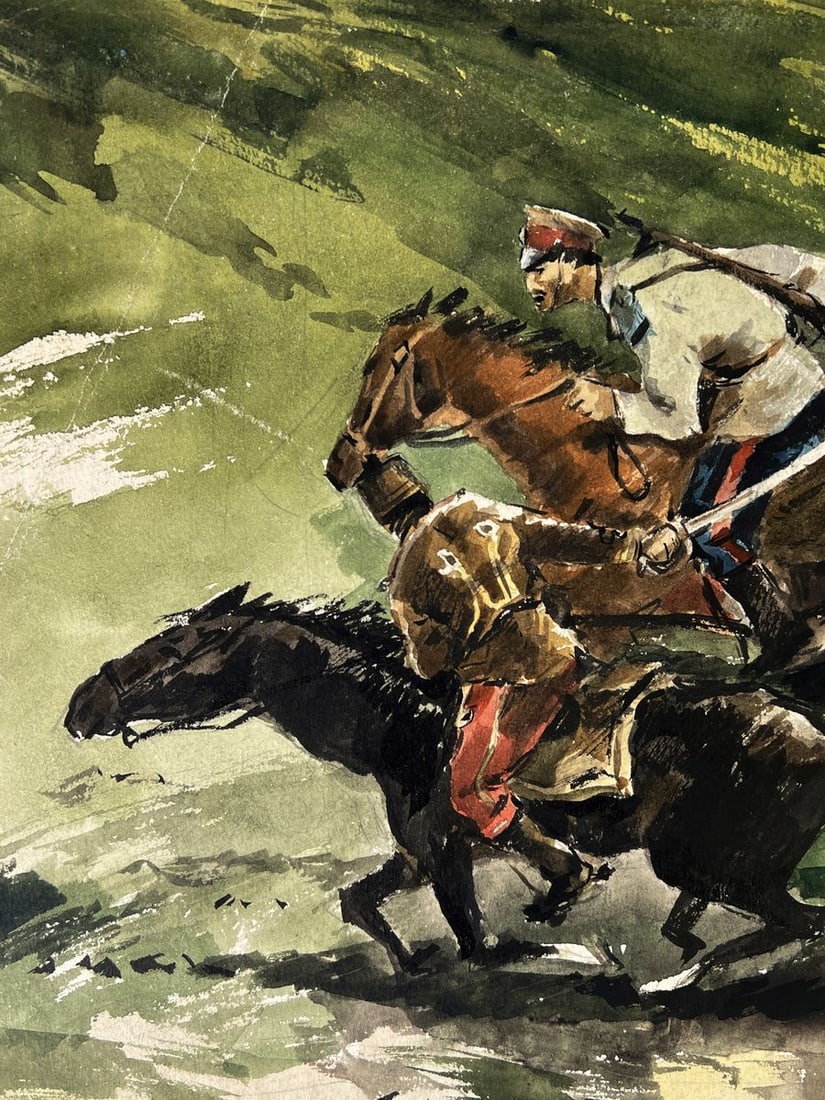 Watercolor painting Warrior on horseback Oleg Litvinov - 2