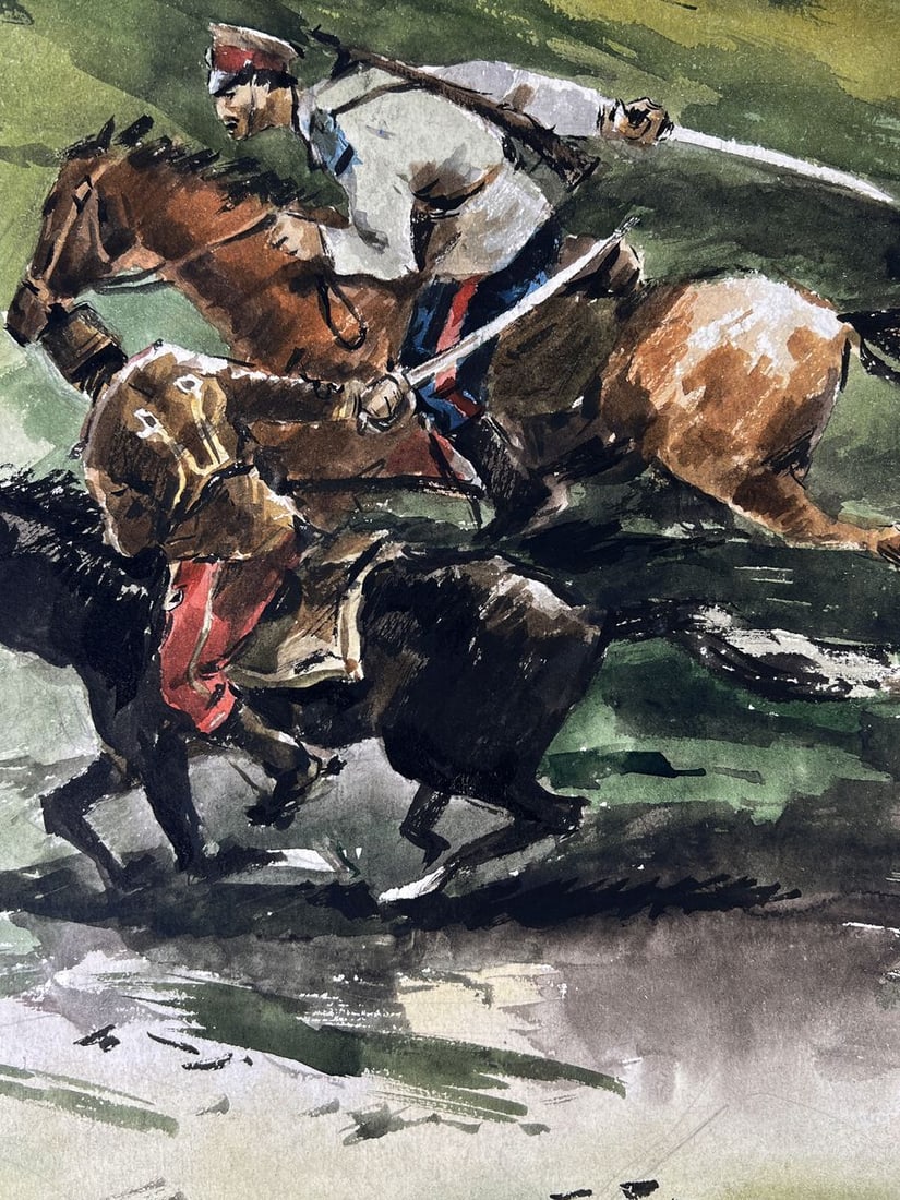 Watercolor painting Warrior on horseback Oleg Litvinov - 3