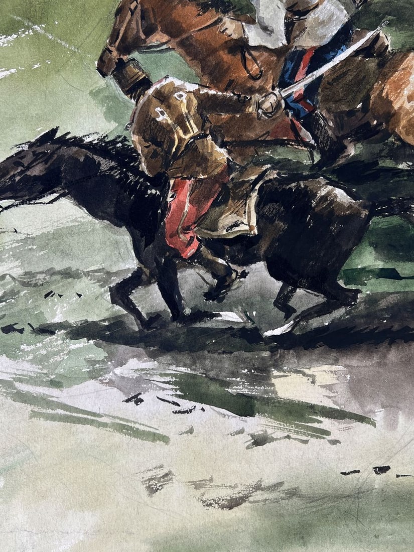 Watercolor painting Warrior on horseback Oleg Litvinov - 4