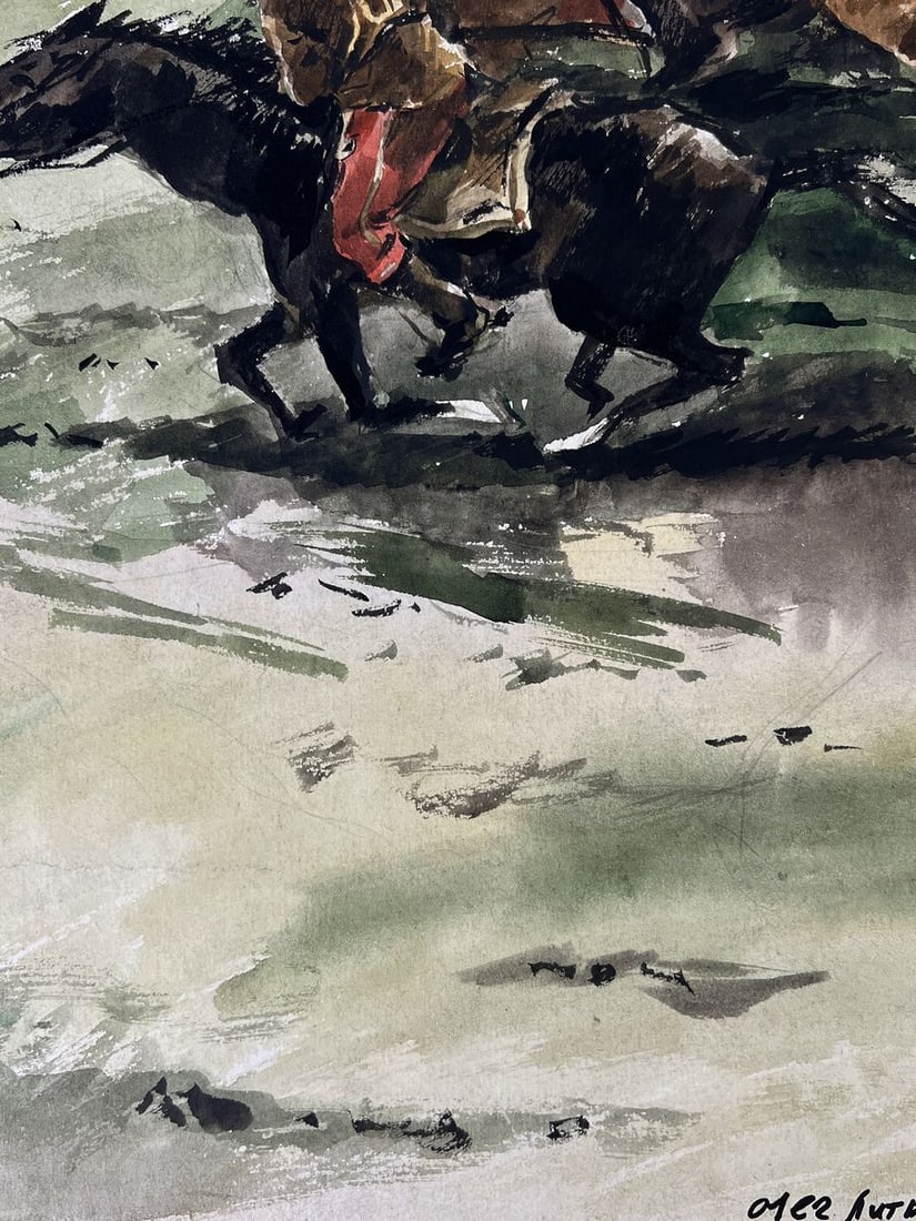 Watercolor painting Warrior on horseback Oleg Litvinov - 6