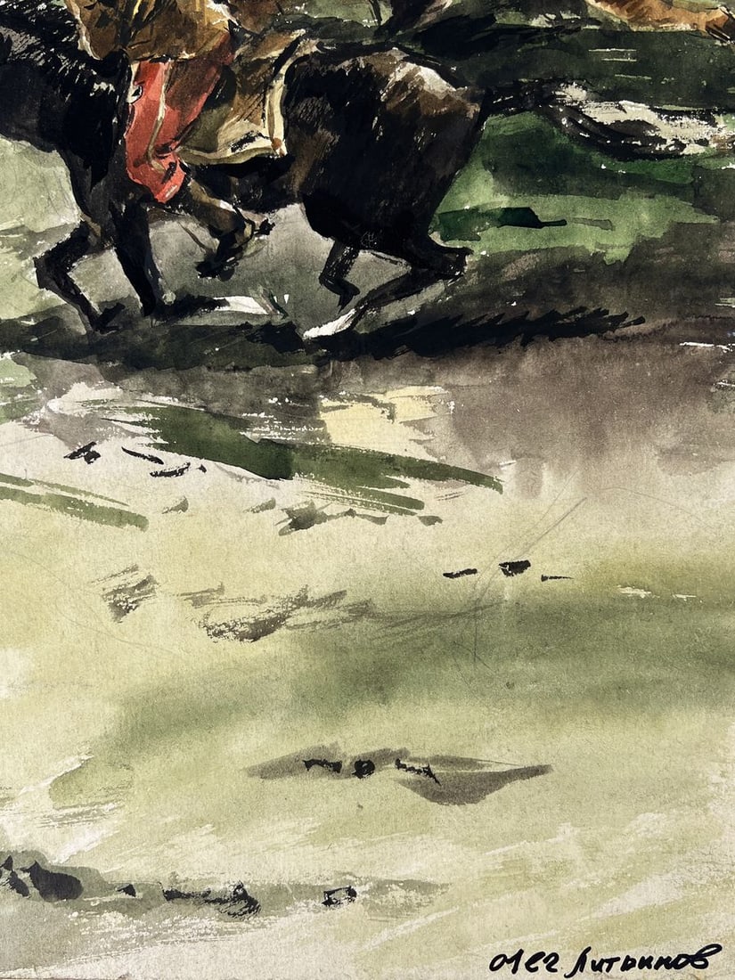 Watercolor painting Warrior on horseback Oleg Litvinov - 7