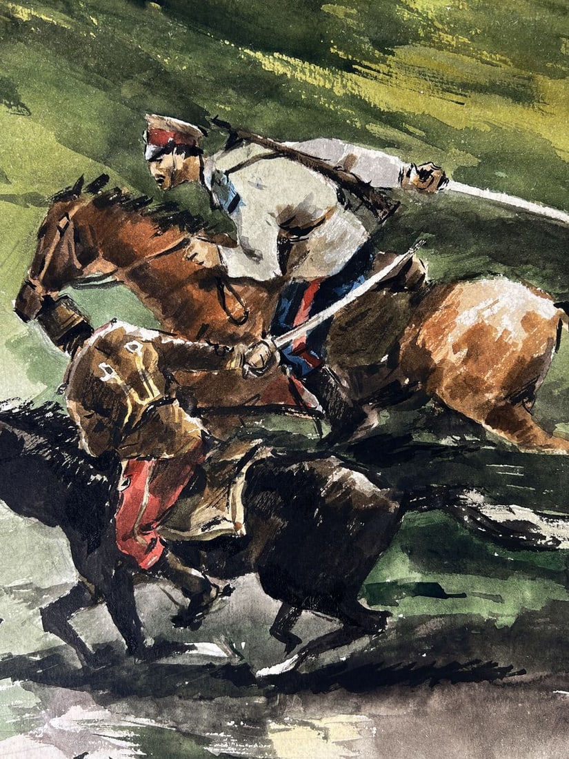 Watercolor painting Warrior on horseback Oleg Litvinov - 8
