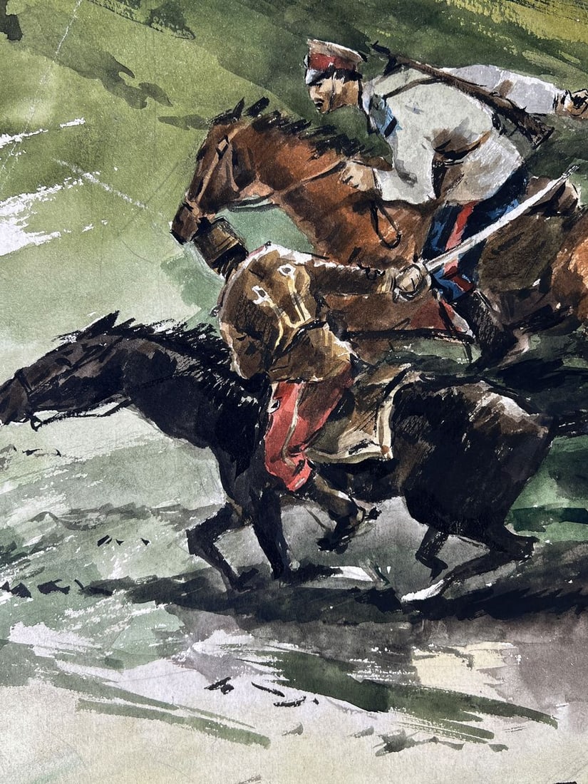 Watercolor painting Warrior on horseback Oleg Litvinov - 9