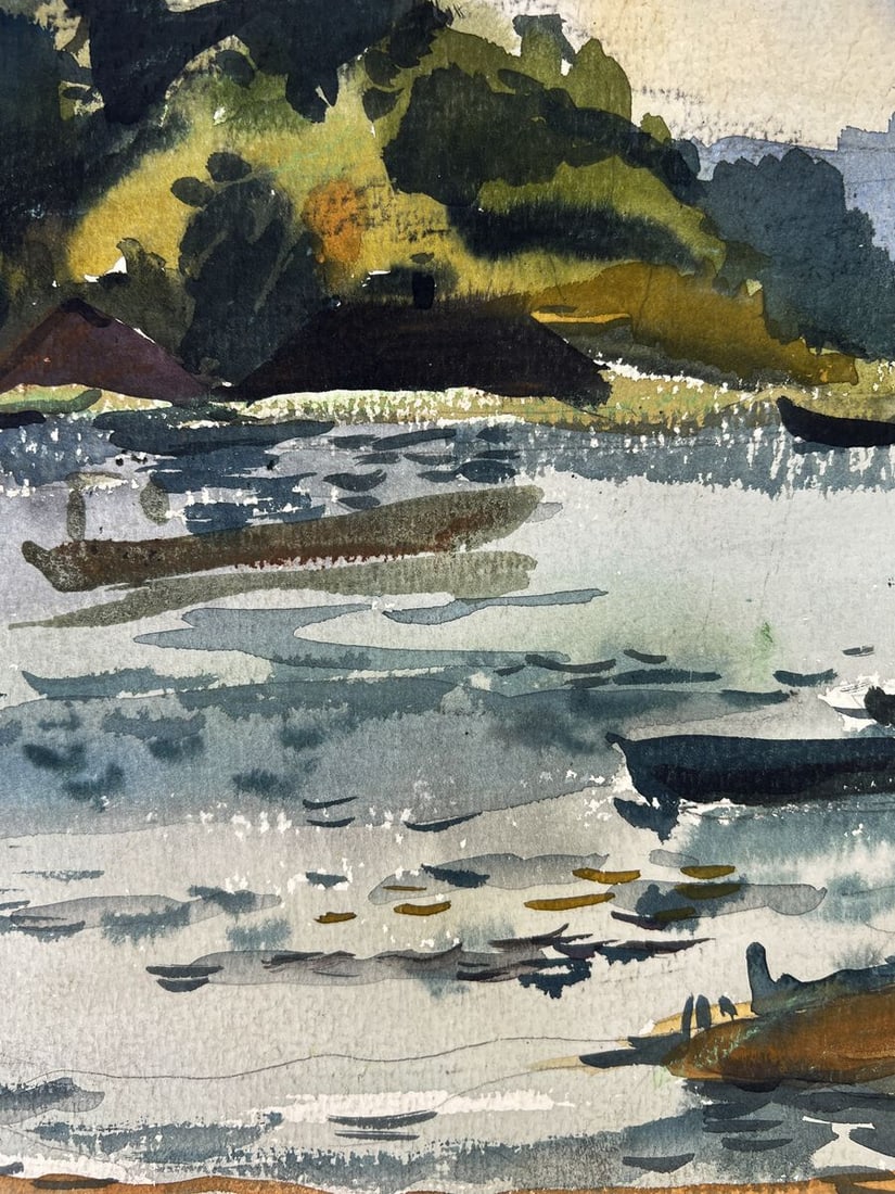 Watercolor painting A river with boats Oleg Litvinov - 2