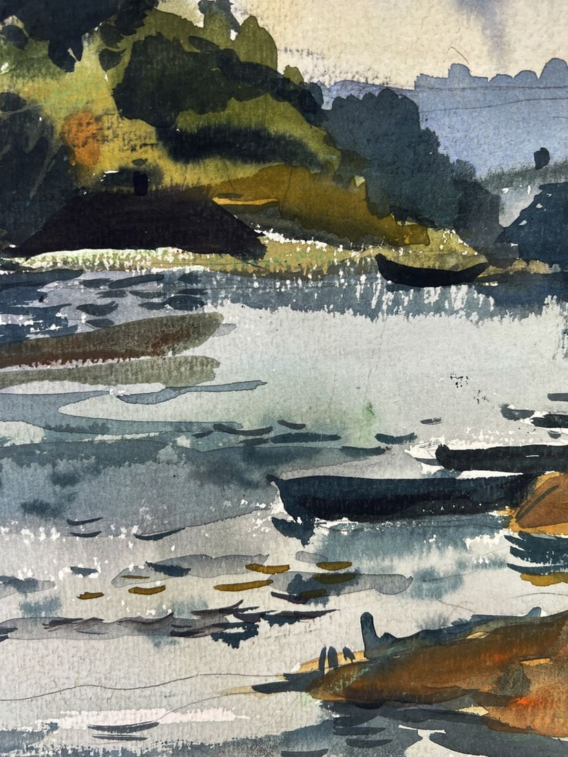 Watercolor painting A river with boats Oleg Litvinov - 3