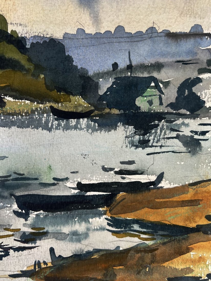 Watercolor painting A river with boats Oleg Litvinov - 5