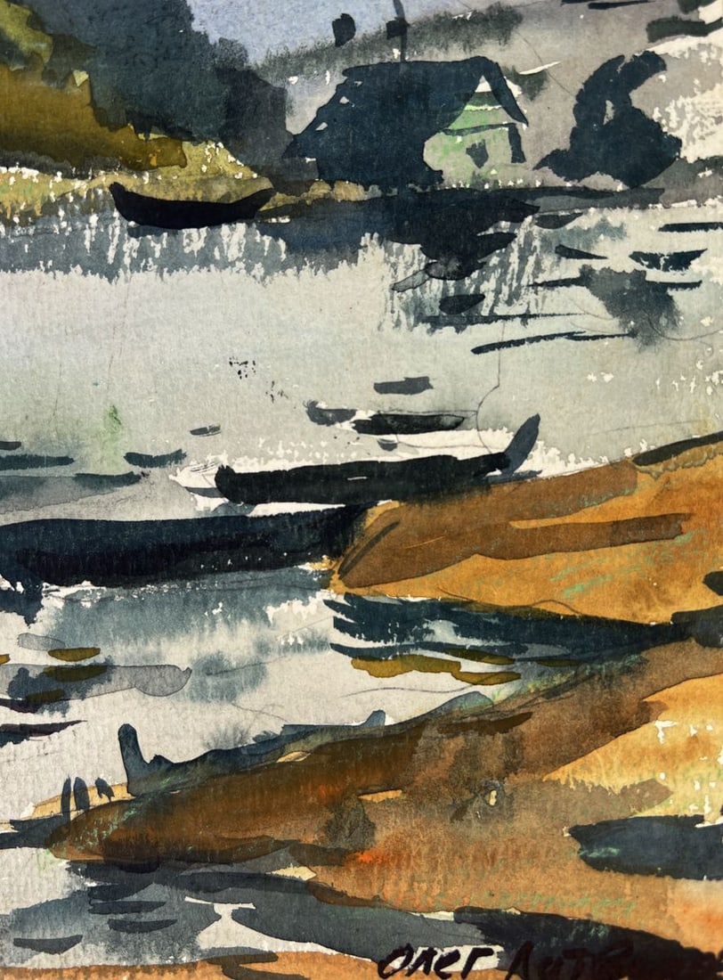Watercolor painting A river with boats Oleg Litvinov - 6