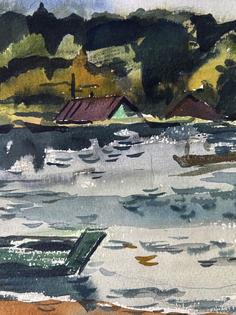 Watercolor painting A river with boats Oleg Litvinov - 7